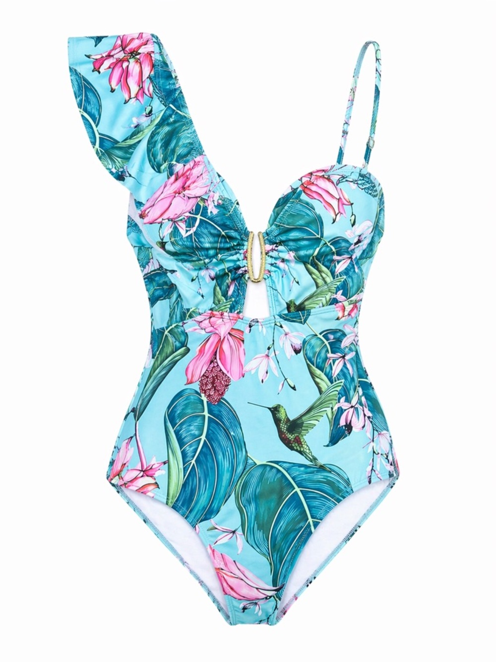 IBTom Castle Tropical One Shoulder Swimsuit NWT Size S Ruffle